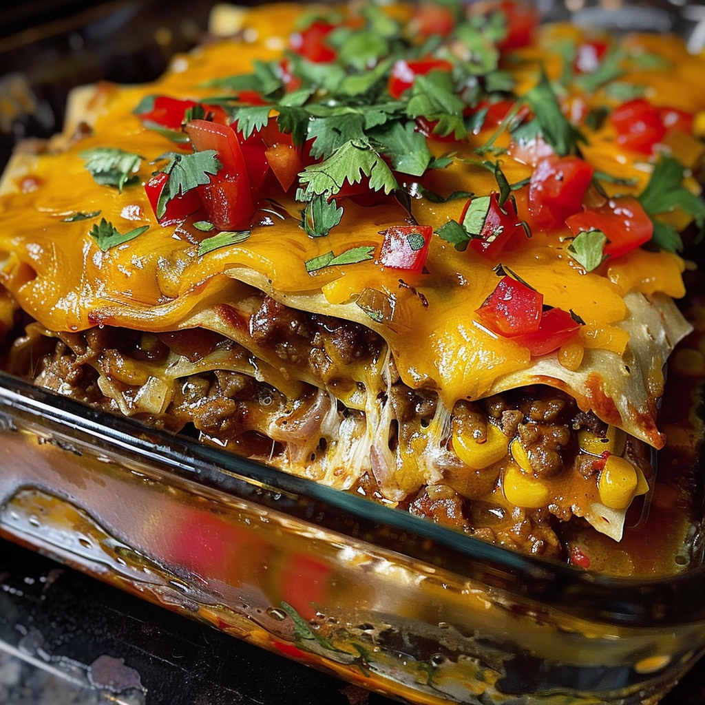 Taco Lasagna with lot of cheese